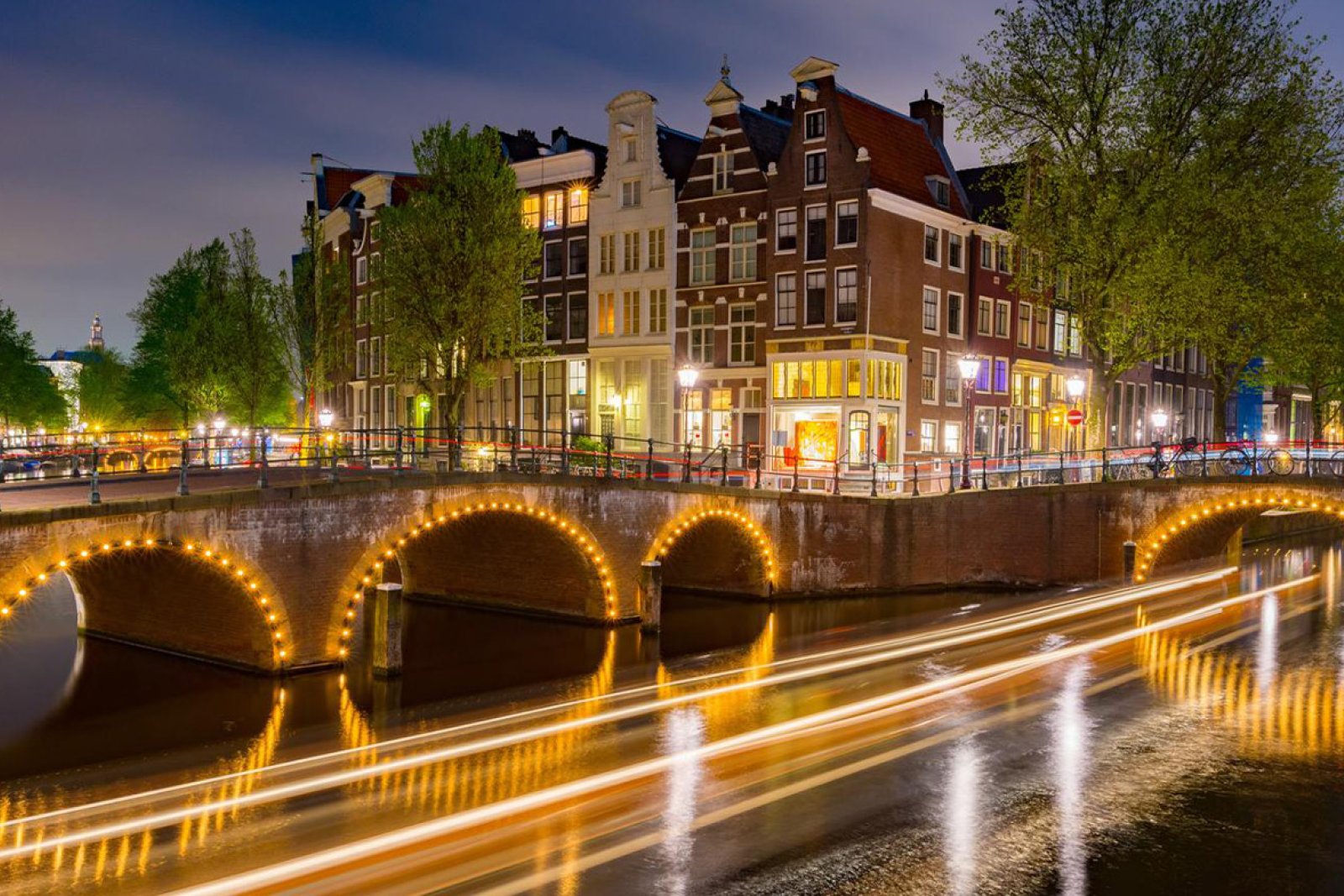 Time lapse canal Amsterdam at night