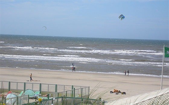 walkers adn people kitesurfing