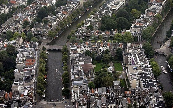 An areal photograph of some canals