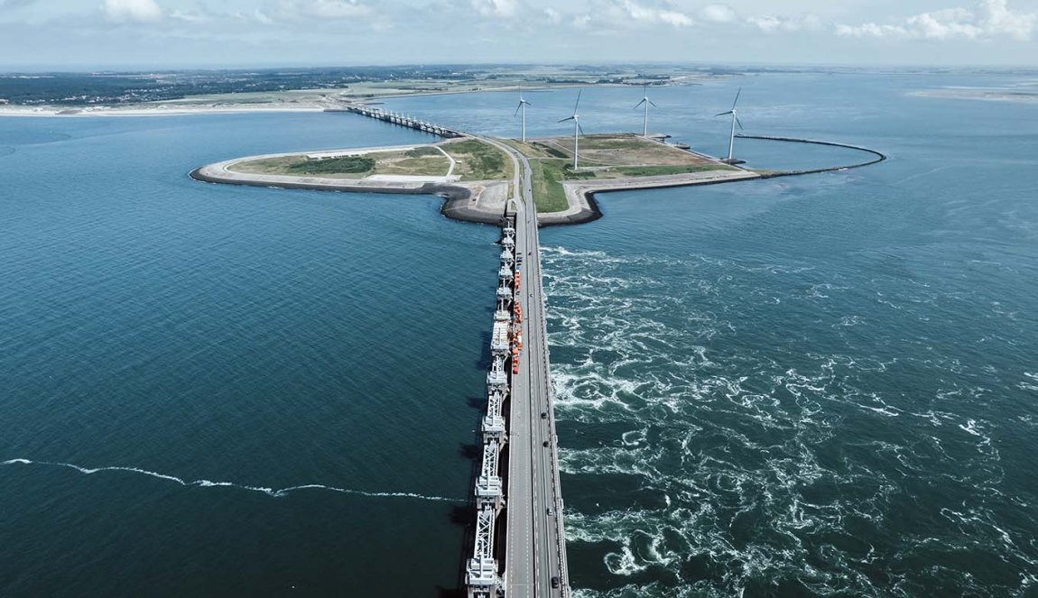 Aerial photo of delta works Oosterscheldekering Zeeland 