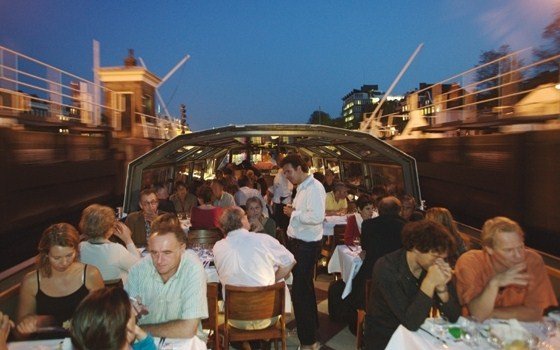 The inside of an amsterdam canal bus