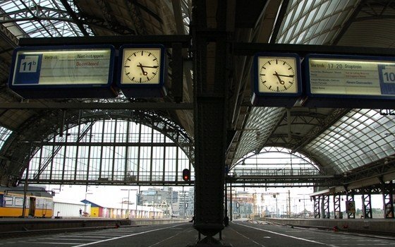 The two rear canopies of the central station in Amsterdam