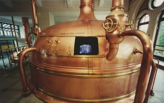 A kettle with build in tv in the Heineken experience Amsterdam