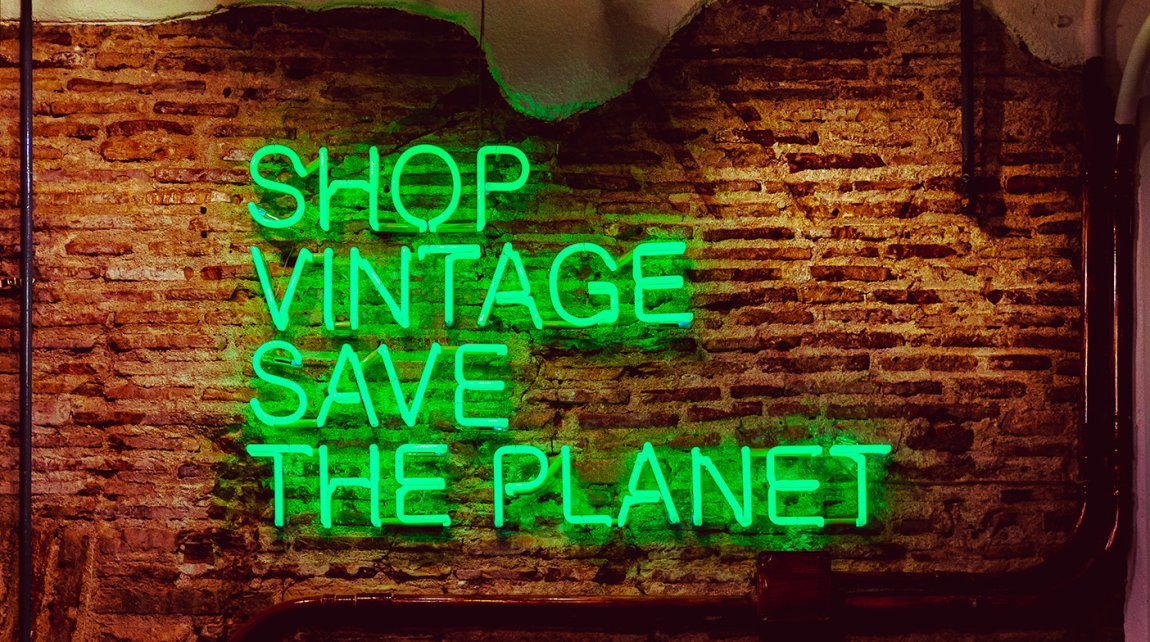 Neon sign Shop vintage save the planet