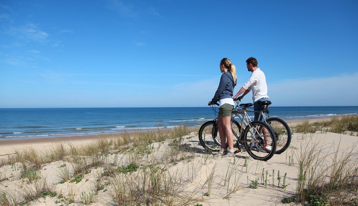 Couple with bikes looking at the ocean