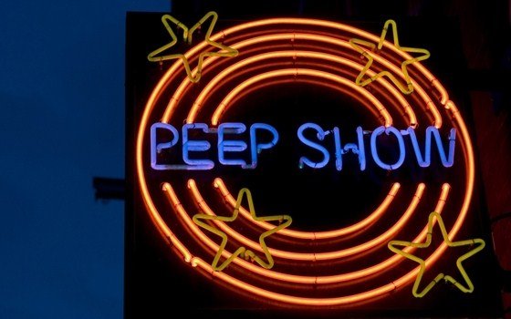 A peepshow sign in the red light district of Amsterdam