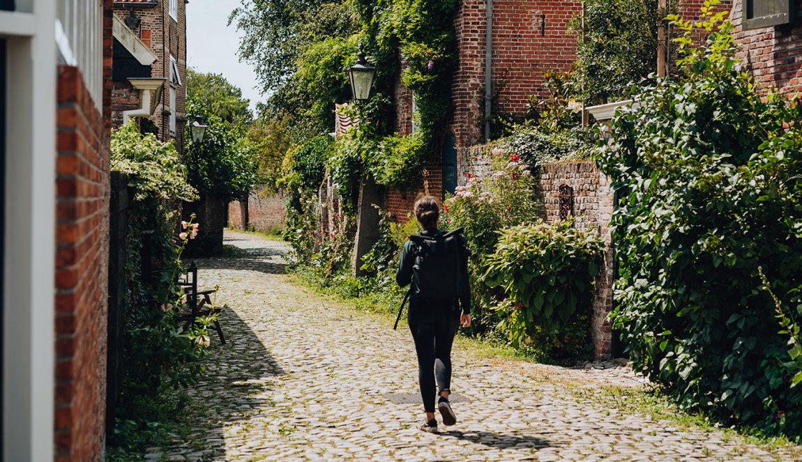Lady strolls around the beautiful village of Veere, Zeeland