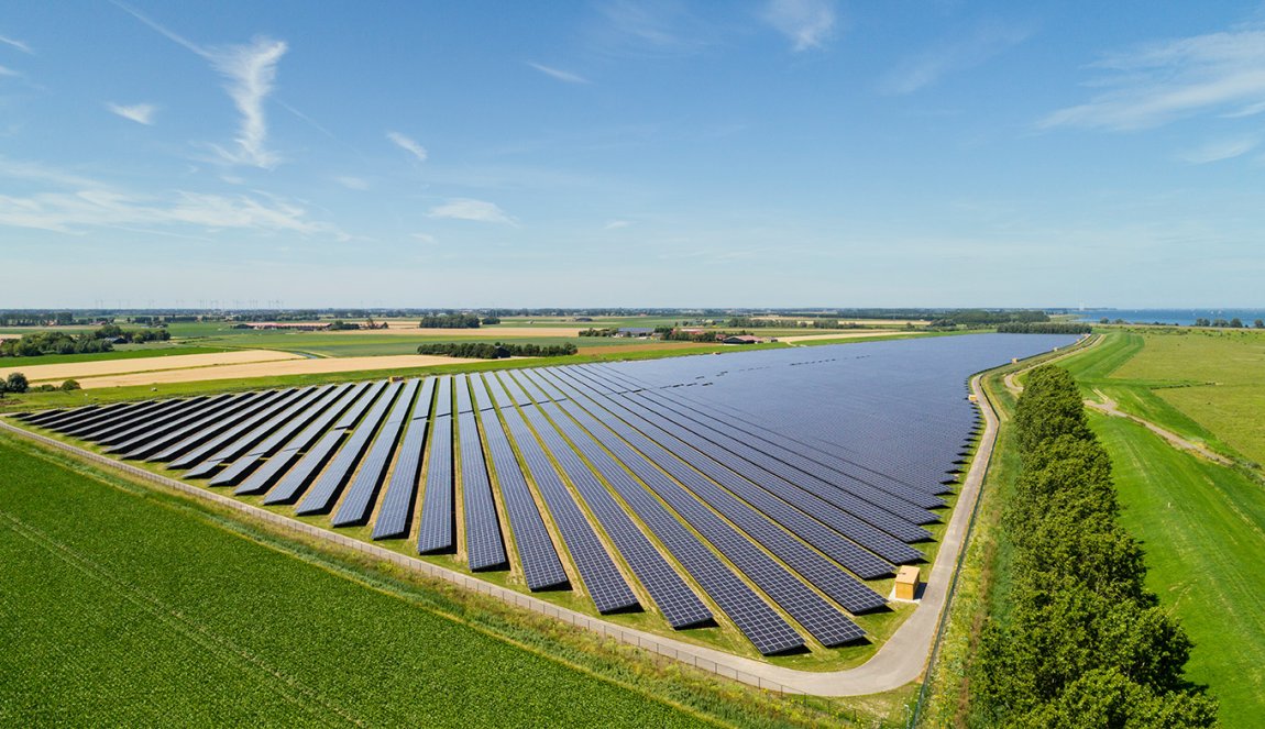 Solar park in Ooltgensplaat, in the province of South Holland 
