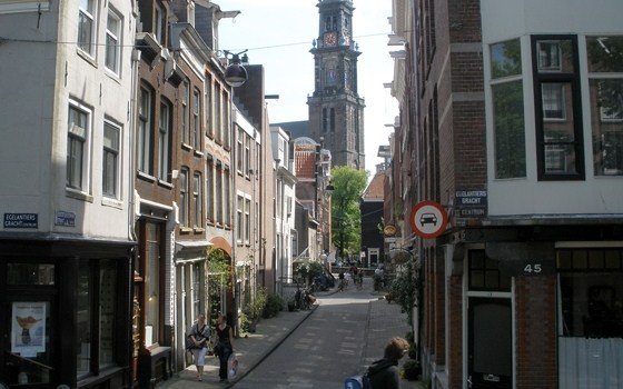 A street in the Jordaan with the Westertower on the background
