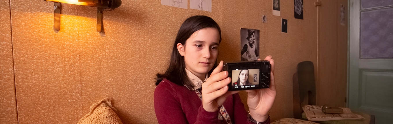 Anne Frank video diary, Luna (Anne) with camera Anne Frank video diary, Luna (Anne) with camera