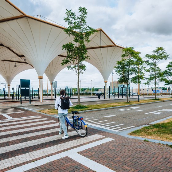 Utrecht Leidsche Rijn bus terminal with ov bike cyclist