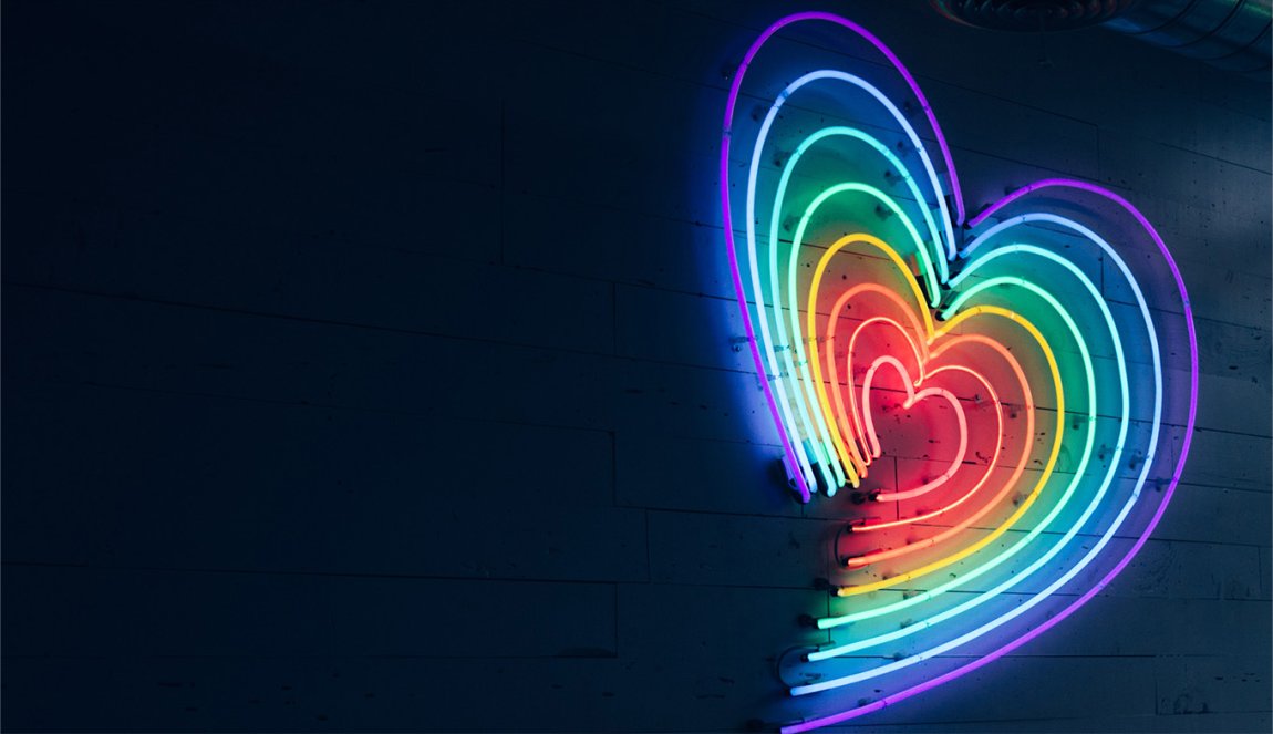 Rainbow heart of neon lights