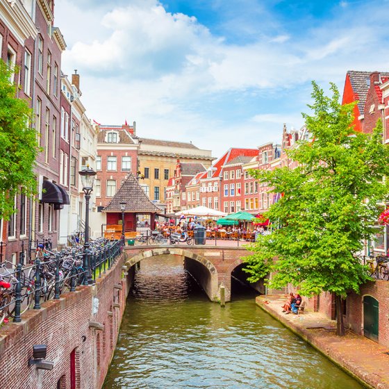 Traditional houses on the Oudegracht in downtown Utrecht