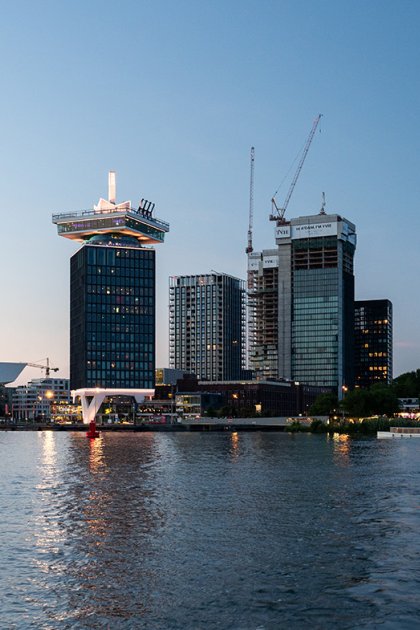 Amsterdam skyline seen from the water