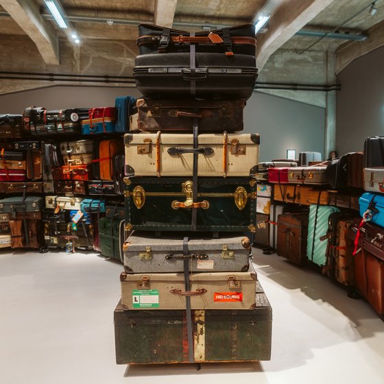 Suitcases at art museum on migration Fenix Rotterdam