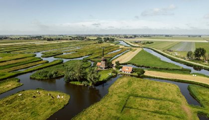 Windmill in polder landscape
