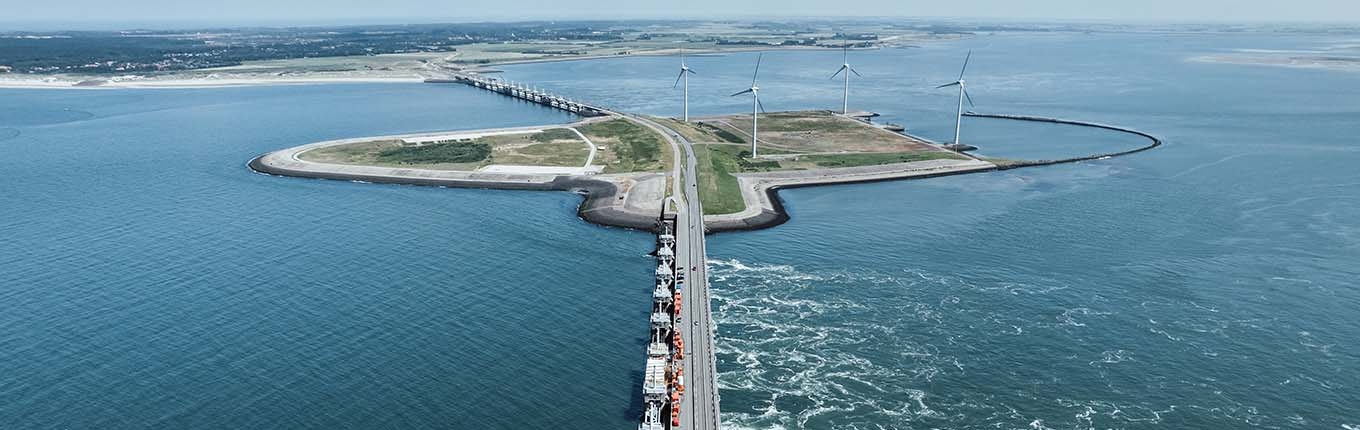 Aerial photo of delta works Oosterscheldekering Zeeland 