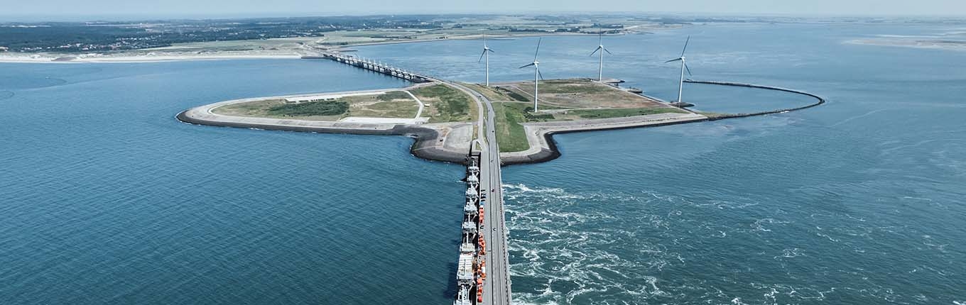 Aerial photo of delta works Oosterscheldekering Zeeland Aerial photo of delta works Oosterscheldekering Zeeland
