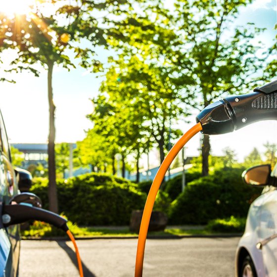 Electric car at a charging station