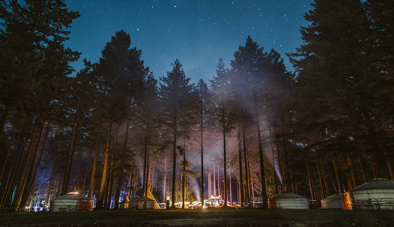 Outdoor winter escapade in Drenthe, camping location starry in the woods