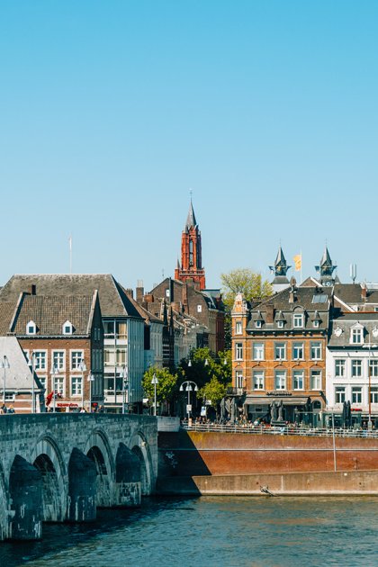 Historic Maastricht city centre and Sint Servaas Bridge in the Netherlands