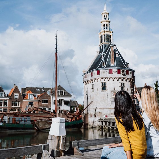 Ladies enjoying the harbor of Hoorn 