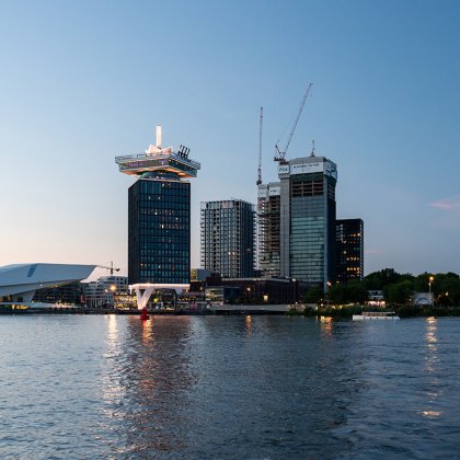 Amsterdam skyline seen from the water