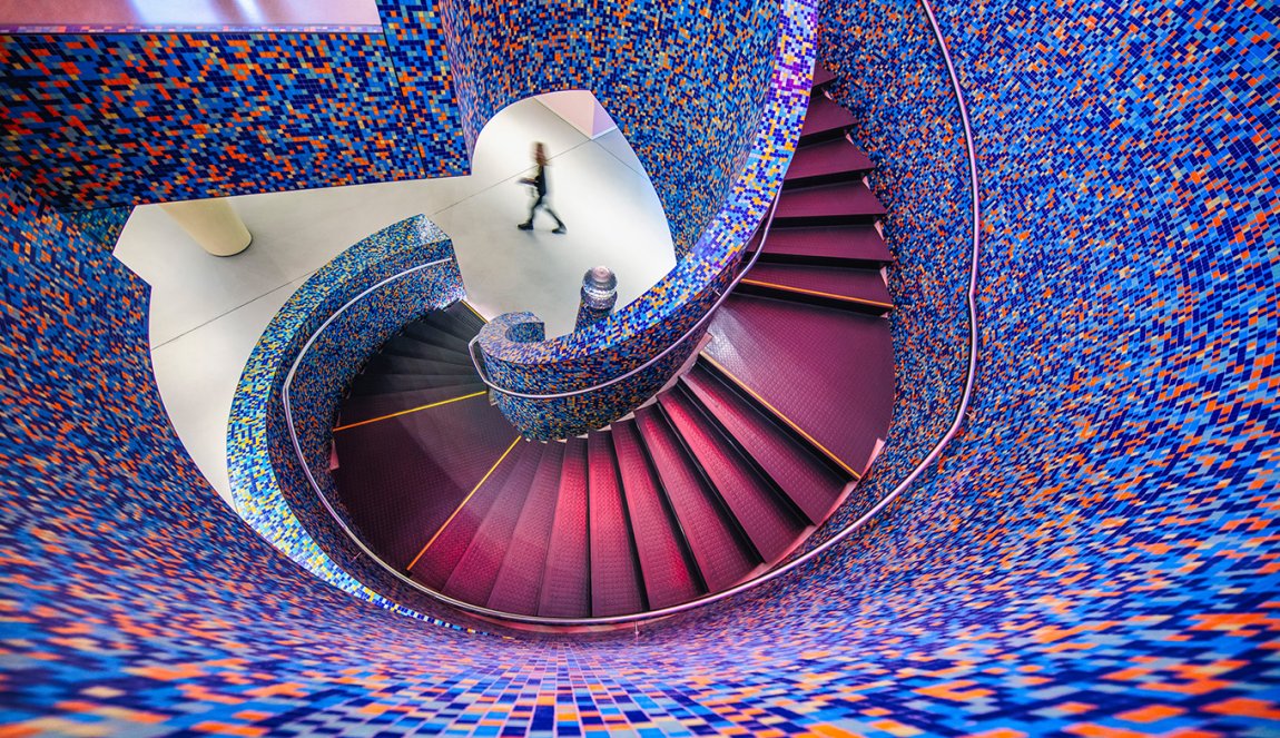 Stairs in central hall of the Groninger Museum