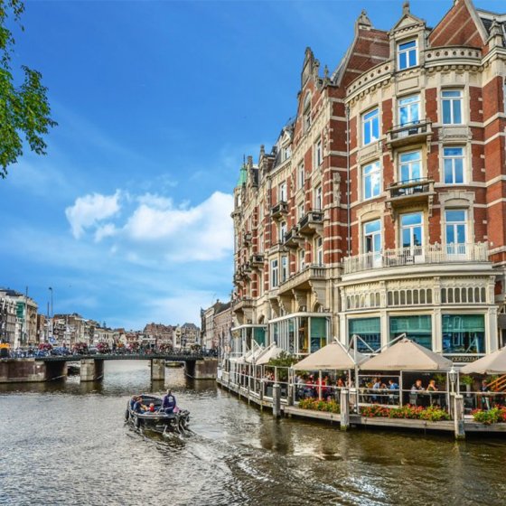 Boat on canal in Amsterdam