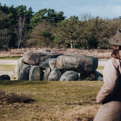Lady at hunebed in Drenthe
