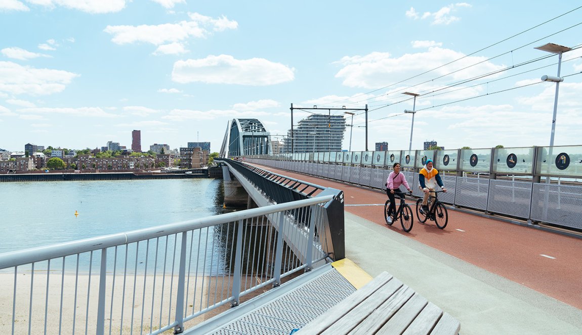 Cyclists over bridge