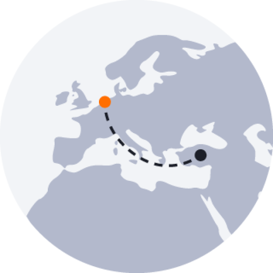 Map from Turkey to Holland