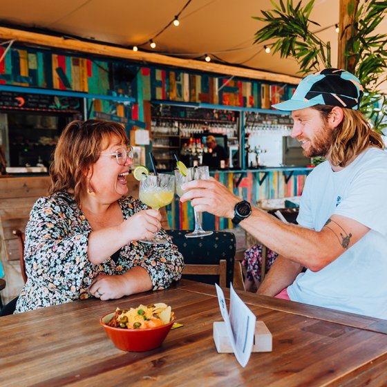 Judith Elders having a drink at Bennies 