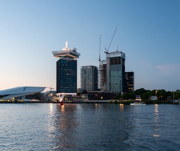 Amsterdam skyline seen from the water