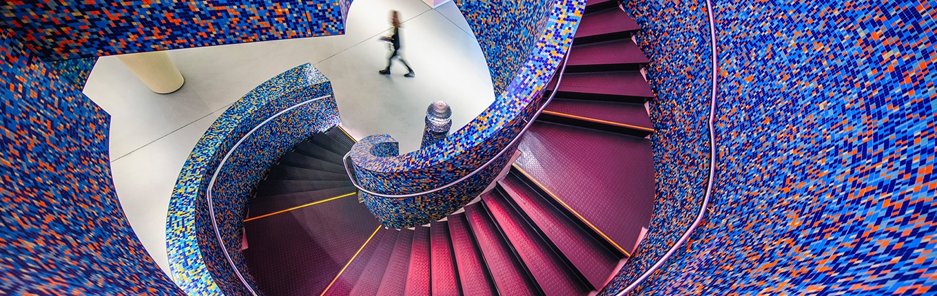Stairs in central hall of the Groninger Museum Stairs in central hall of the Groninger Museum