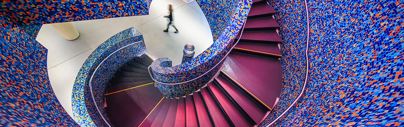 Stairs in central hall of the Groninger Museum