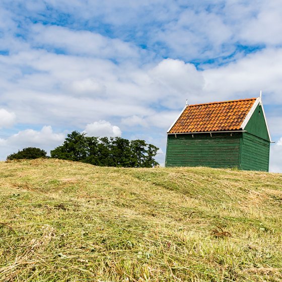 Wooden, green house on Schokland, Flevoland 