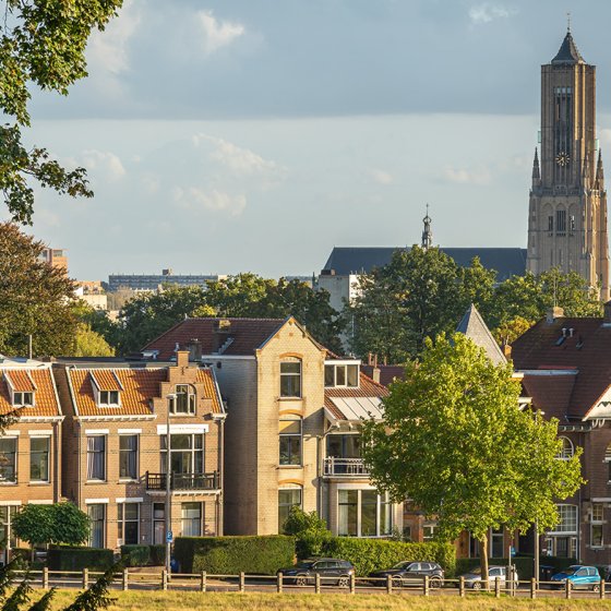 Cityscape of Arnhem, St. Eusebius church seen from Sonsbeek park