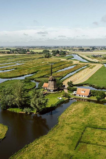 Windmill in polder landscape