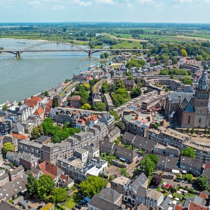 Aerial from the city Nijmegen at the river Waal in the Netherlands