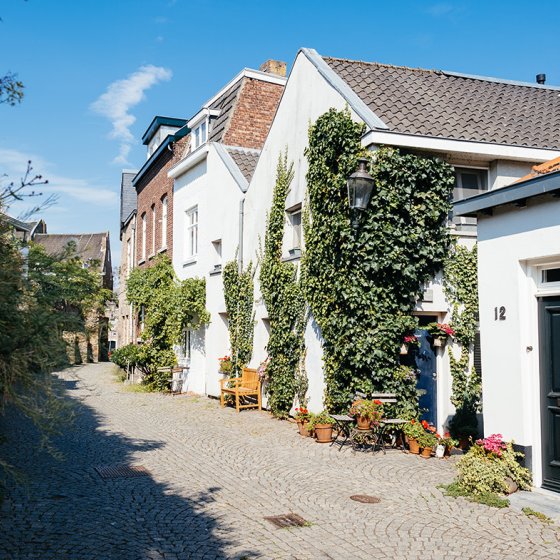 Maastricht attractive street with city wall and houses