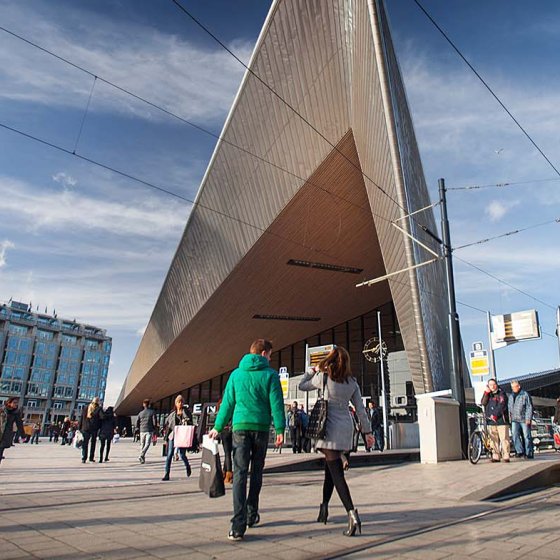 Rotterdam Central Station with tram stops