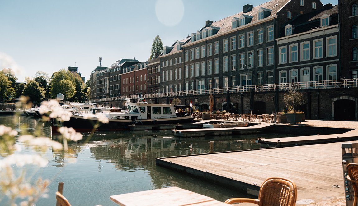 Old warehouses around the Bassin in the Sphinx Quarter in Maastricht