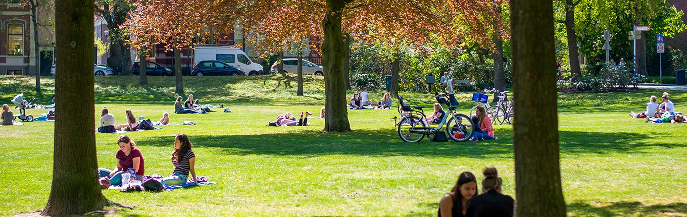 People sitting and have a picnic in a city park in Zwolle
