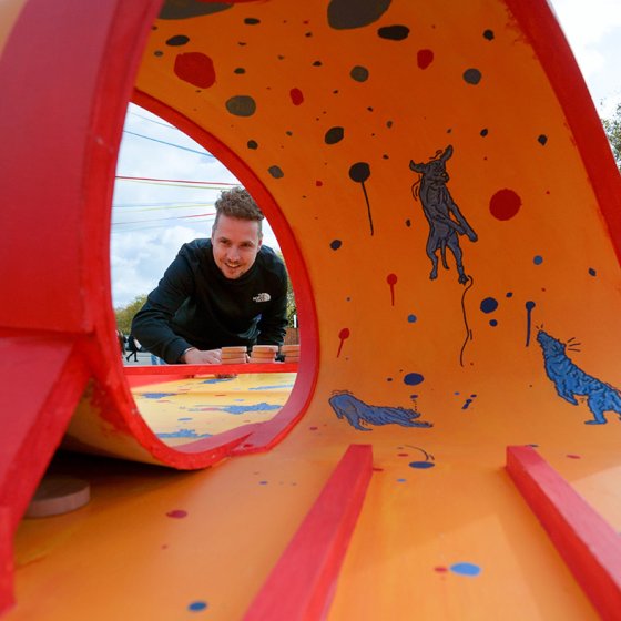 Giant orange shuffle board Dutch Design Week 2022