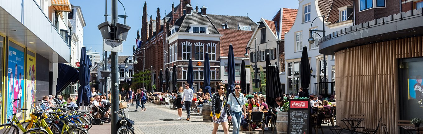 City center Arnhem with shops and bars