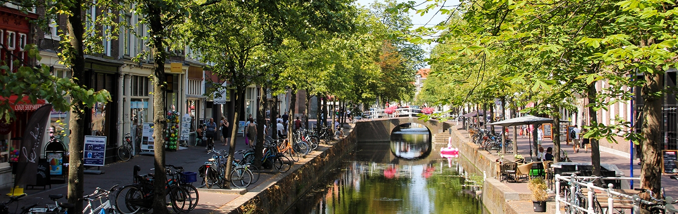 Delft Canal with bikes and trees