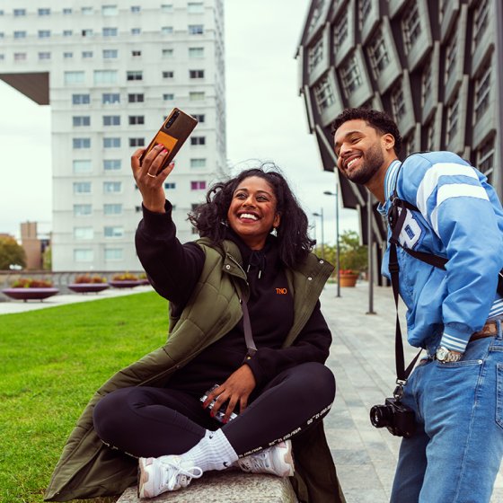 Architecture in Almere taking selfie in front of the beautiful buildings 