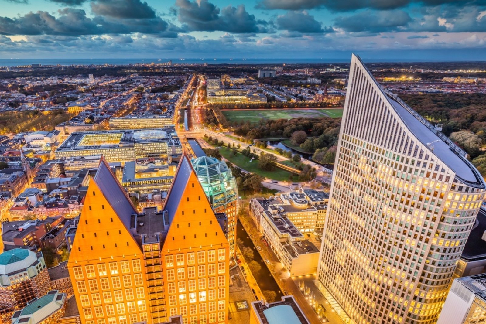 Drone view of The Hague to Scheveningen