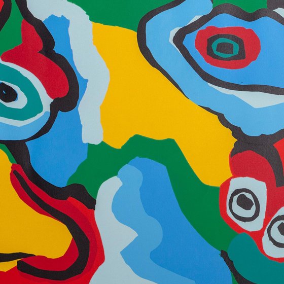 Karel Appel (1921 - 2006) was a Dutch painter and sculptor in modern art. He broke through with his membership in the Cobra group. This work is called Sunny Beach Live